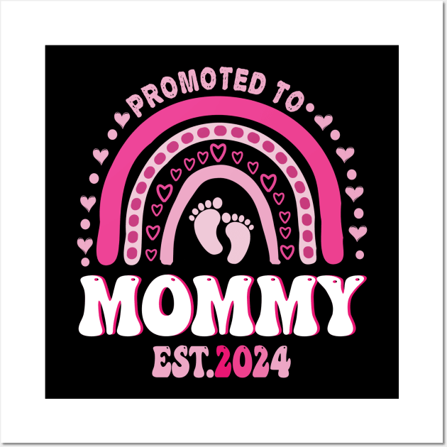 Promoted To Mommy Est. 2024 Groovy Mama New Mom boho rainbow Wall Art by NIKA13
